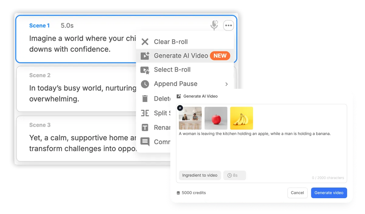 AI Storyboard Generator converting approved storyboard frames into AI-generated video clips